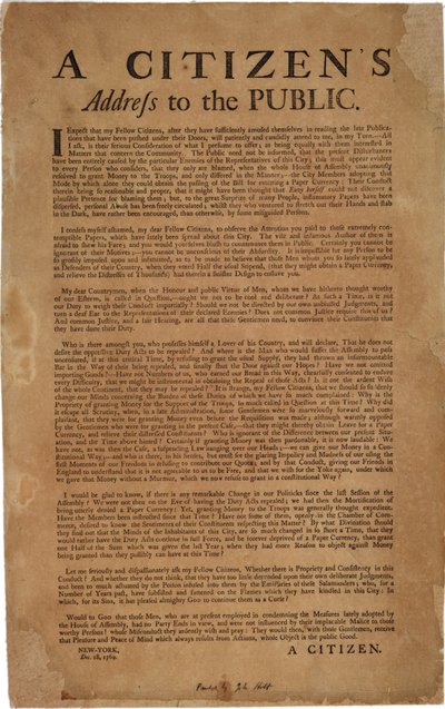 1769年12月18日の公民権に関する市民の声：国軍の支援 作： American School
