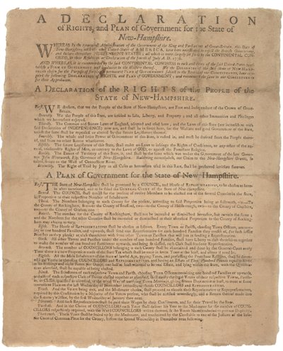 1779年のニューハンプシャー州に対する権利宣言と政府の嘆願 作： American School