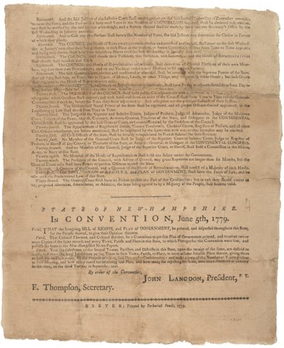 1779年のニューハンプシャー州に対する権利宣言と政府の嘆願 作： American School