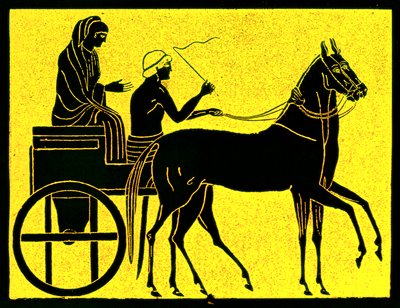 ギリシャの戦車、ビクターデュルイによるギリシャの歴史からの挿絵、1890年発行（デジタル補正画像） 作： American School