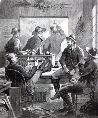 「ハーパーズウィークリー」からのカンザスランドオフィス、1874年7月11日 作： American School