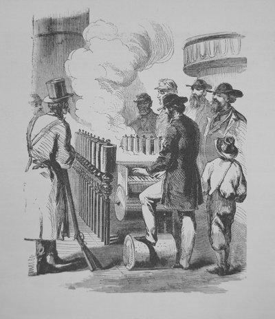 アメリカの蒸気船で使用されていた蒸気式カリオペ 1870年頃（エングレービング 作： American School