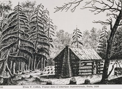 ラルフヘンリーガブリエル作の「ページェントオブアメリカVol.3」のフロンティアキャビン、1926年 作： American School