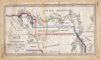 米国とメキシコの間で係争中の国境を示す地図 作： American School