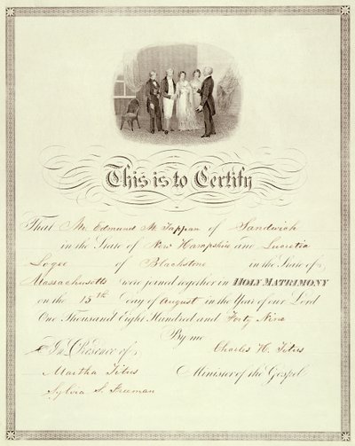 1849年の結婚証明書 作： American School