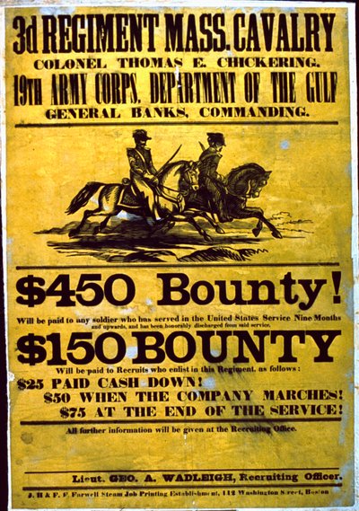 第3連隊、1863-65年、マサチューセッツ騎兵隊の募集ポスター 作： American School