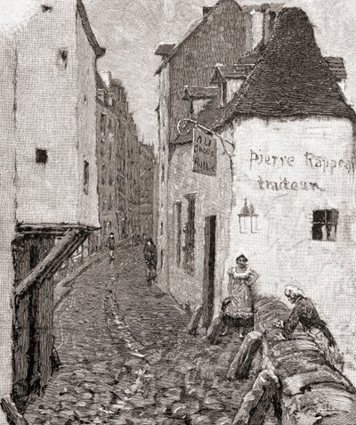 19世紀の古いパリの街並み（1884年発行の「The Century Illustrated Monthly Magazine」より）（木版画 作： American School