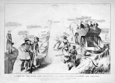 キャピトルへのチャーター更新のための旅行での銀行郵便の眺め、1834 作： American School