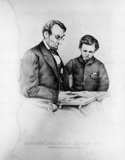 アブラハムリンカーン（1809-65）と彼の息子サッド（1853-71） 作： American School