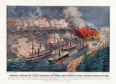 ファラガット提督の艦隊とポートハドソンの反乱軍砲台との交戦（3月14日 作： American School