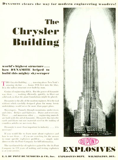 1930年5月にDuPont Magazineから提供されたクライスラービルの広告 作： American School