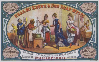 米国ペンシルバニア州フィラデルフィアのCharles McKeone & Son Soap Manufacturing Companyの広告（カラーリトグラフ）。 作： American School