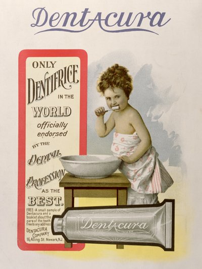 Dentacura Dentifriceの広告、シアターマガジン、イギリス、1901年 作： American School