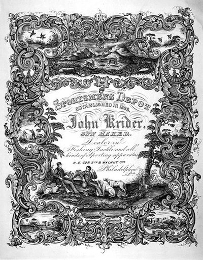 銃製造業ジョン・クレイダーの広告（フィラデルフィア、1860年頃）（リトグラフ 作： American School
