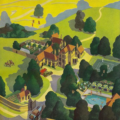 英国カントリーサイドのホテル空撮 作： American School