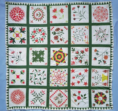 季節の花のアルバムキルト、1844年（綿） 作： American School