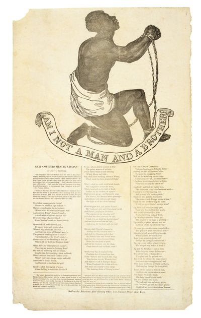 私は人であり、兄弟ではないのか」1837年頃（木版画・紙 作： アメリカの学校