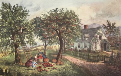 アメリカンホームステッド-秋、パブ。 1869年、キュリアーとアイブス 作： American School