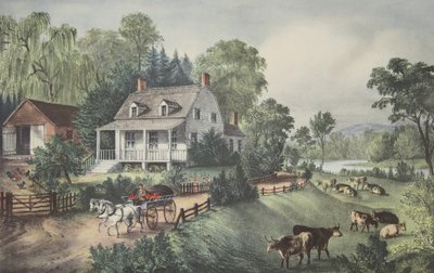 アメリカンホームステッド-夏、パブ。 1868年、キュリアーとアイブス 作： American School