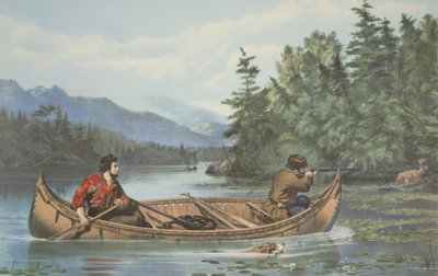 アメリカの狩猟シーン、グッドチャンス、パブ。 1863年、キュリアーとアイブス 作： American School