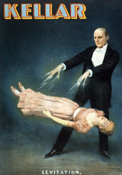 マジシャン、ハリー・ケラー（1849〜1922）のショーのアメリカ版ポスター。"Levitation" 作： American School