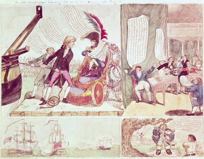 彼の狂牛病の息子の経済的なプロジェクトを教える古い哲学者、c.1807（紙にインクとトイレ） 作： American School
