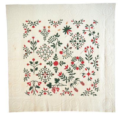 アップリケと刺繡の庭の植物アルバムキルト 作： American School