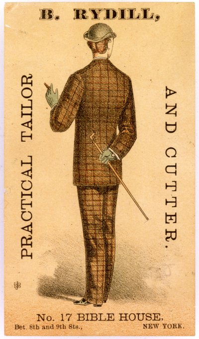 B. Rydill、Practical Tailor and Cutter、No。17 Bible House、8番街と9番街の間。ニューヨーク、1886年（リトグラフ[トレーディングカード]） 作： American School