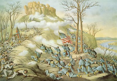 ルックアウト・マウンテンの戦い、1863年11月24日、Kurz & Allisonによる刻印 作： American School