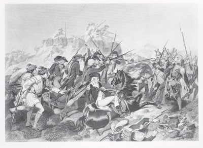 サラトガの戦い-アーノルド将軍、1777年10月17日、ヘシアンリダウトへの攻撃で負傷 作： American School