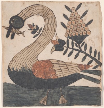 魚のいる鳥、フラクトゥール絵画、1810年頃 作： American School