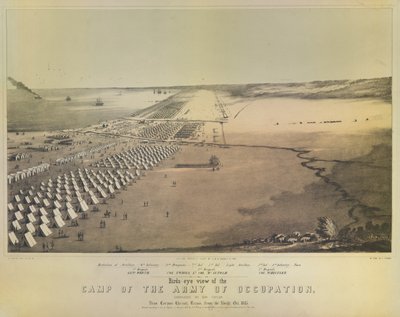 1847年、ニューヨークのG＆Wエンディコットによって印刷された、占領軍のキャンプの鳥瞰図 作： American School
