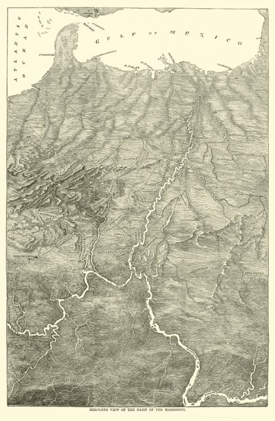 ミシシッピ川流域の鳥瞰図、1862 作： American School