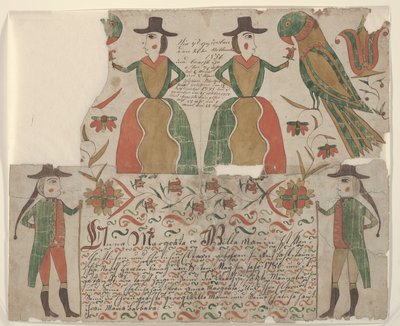 アンナマルグレータウィルマンの誕生と洗礼の証明書、フラクトゥール絵画、1810年頃（ペンとインク、紙にトイレ付き） 作： American School