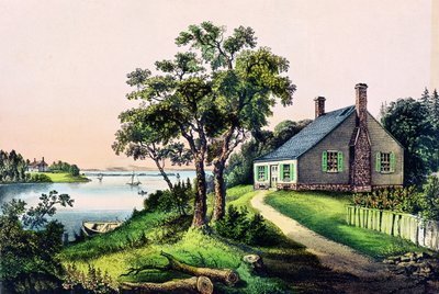 1732年2月22日、バージニア州ウェストモアランド郡ブリッジズクリークにあるジョージワシントンの生誕地、キュリアーとアイブス 作： American School
