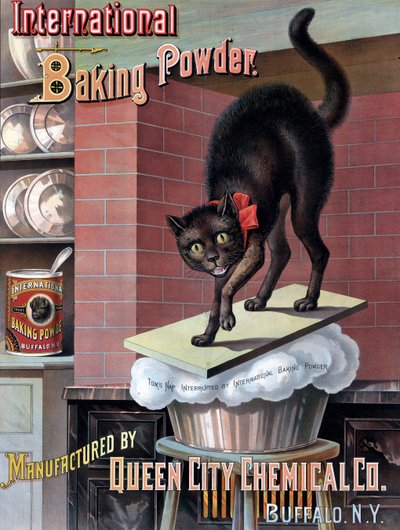 パン生地で目覚めた黒猫 1885年頃（クロモリトグラフ） 作： American School