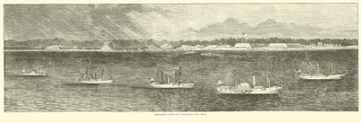 1864年10月、ニューインレットのウィルミントン沖の艦隊の封鎖 作： American School