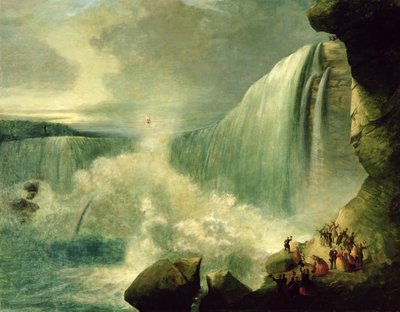 綱渡りでナイアガラの滝を渡るブロンディン、1859-60年頃 作： American School