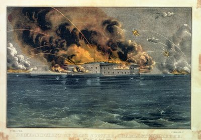 サムター要塞砲撃、チャールストン港、1861年4月12日および13日、パブ。 Currier und Ivesより 作： American School