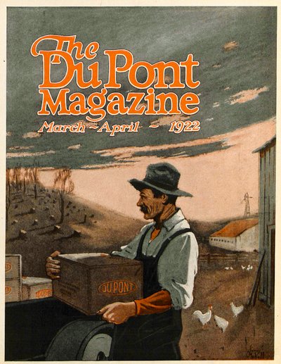 ボーリングマシンと爆薬ツインヘルパー、デュポン誌の表紙、1922年3月〜4月 作： American School