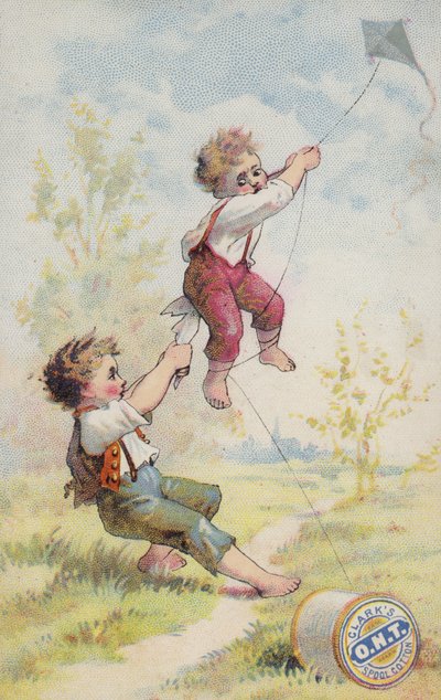 トラブルでカイトを飛ぶ男の子 作： American School