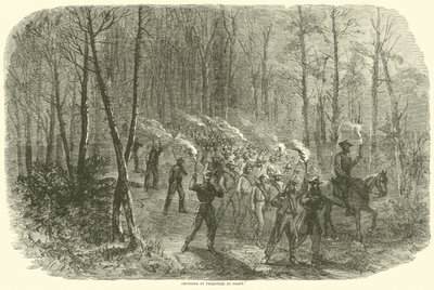 1864年8月、夜間に囚人を連れて来る 作： American School