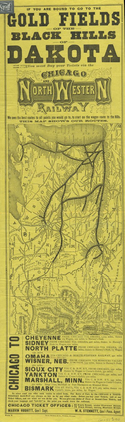 シカゴおよびノースウエスタンレイルウェイのブロードサイド、ランドマクナリー作、c.1870 作： American School