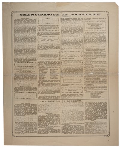アフリカ系アメリカ人の採用とメリーランド、リングウォルト＆ブラウン（fl.1863-1865）での解放を祝うブロードサイド、1864年11月頃（GLC 696014、696015および696017も参照） 作： American School