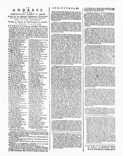 ブロードサイド、アメリカ軍への住所、セーラム、1775年（印刷） 作： American School