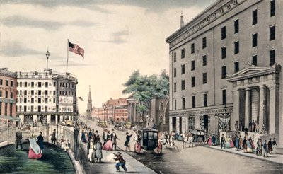 ブロードウェイニューヨーク、公園の南、刻まれたパブ。 Nathaniel Currier（1813-88）ニューヨーク、 作： American School