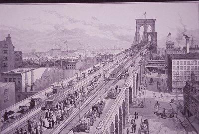開会式直後のブルックリン橋（1883年5月26日発行）（彫刻 作： American School
