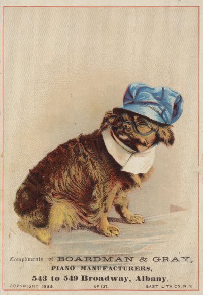 茶色の犬の帽子とメガネを着用 作： American School