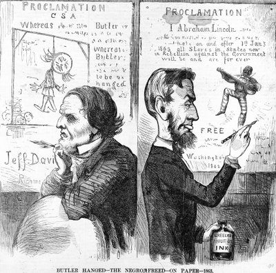 執事がぶら下がった、黒人の自由、紙の上、1863 作： American School