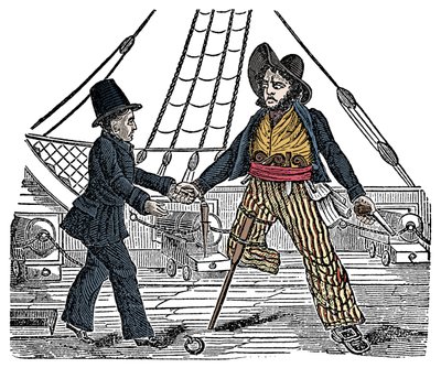 キャプテン・マックラと海賊は木の足を持っている 19世紀の「The Pirates Own Book」のエングレーヴィング。 作： American School